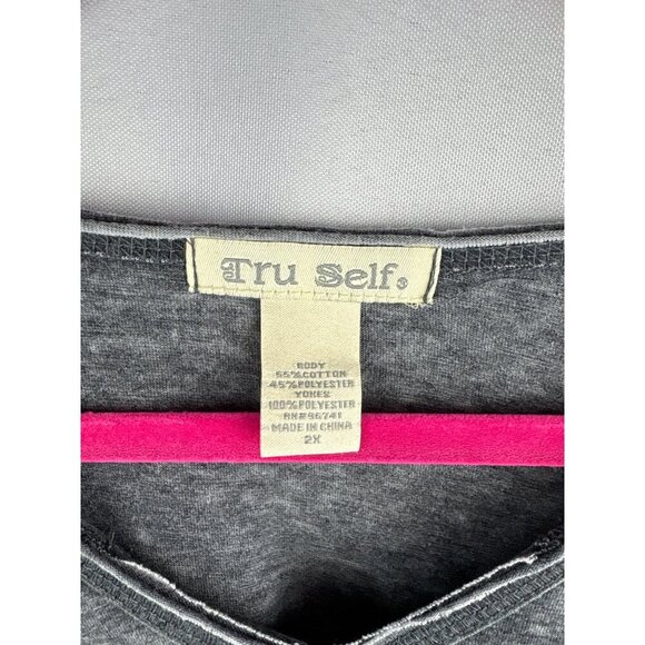 Tru Self Gray Lace Accent V-Neck Long Sleeve Top Size 2X - Picture 3 of 4